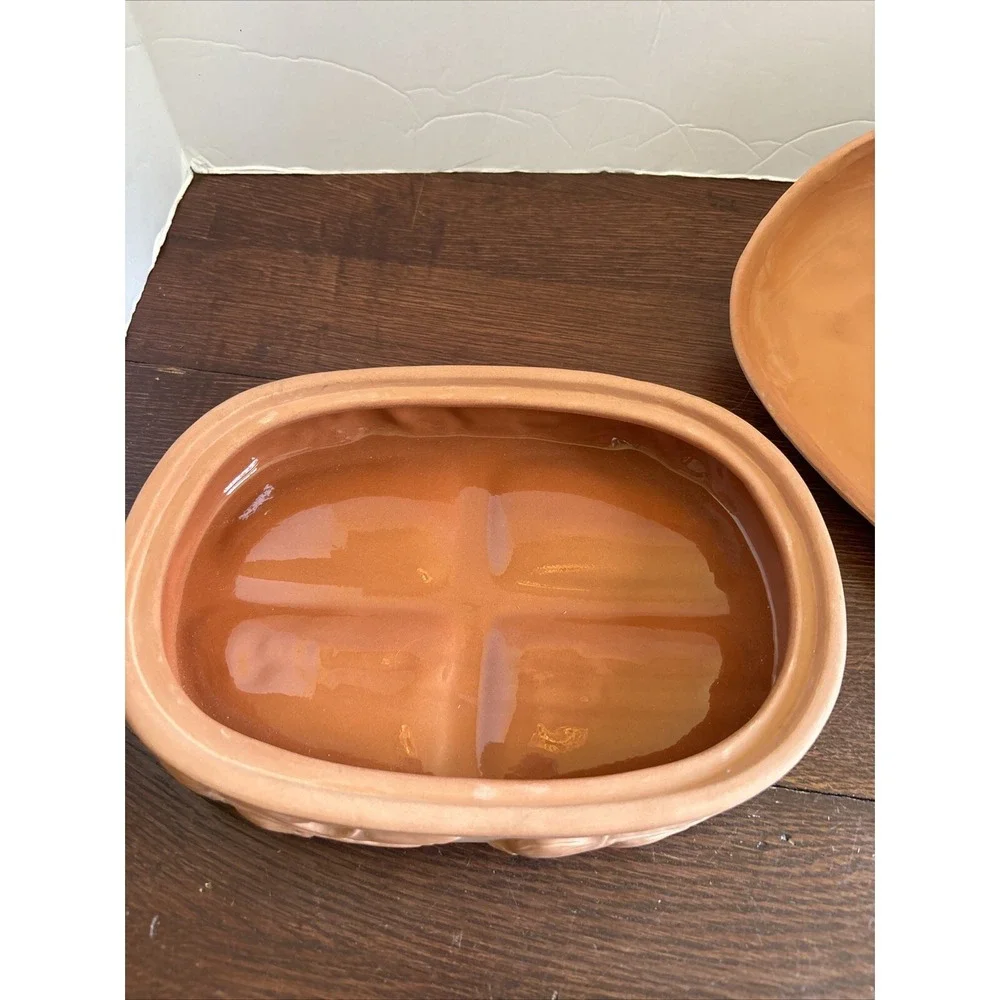 Terra Cotta Garlic Roaster Baking Dish‎ Casserole Oval Boston Warehouse 1994